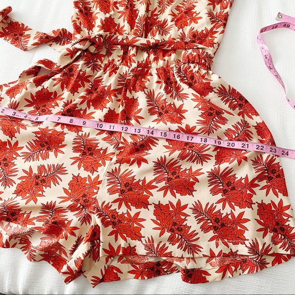 PRICE FIRM - Topshop Red Tropical Print Halter Romper - Picture 5 of 13